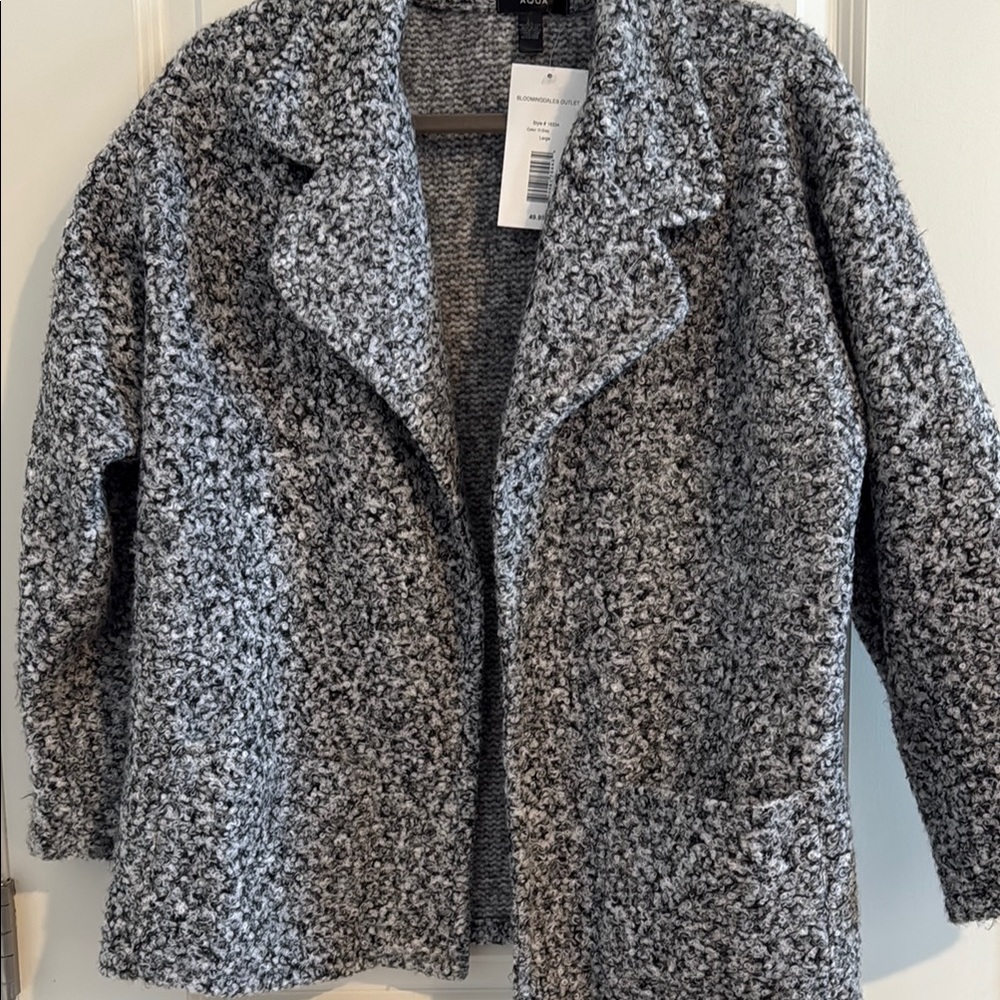 Aqua Gray Teddy Jacket Oversized Fuzzy Sweater